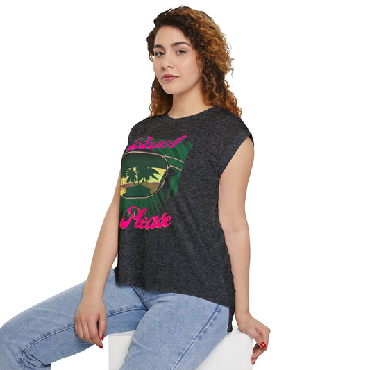 Womens Flowy Rolled Cuff Tee | Beach Please - House of VV